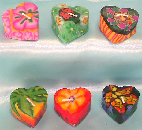 Assorted color and pattern design heart love style fashion fimo candle set. Perfect for Valentine gift giving!