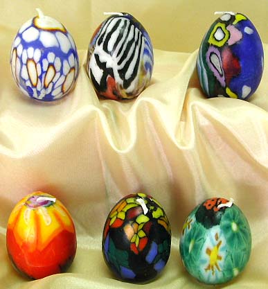 Assorted color and pattern design Easter egg style fimo candle set. Perfect for Easter day gift giving!
